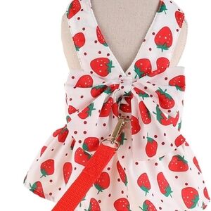 Adorable Strawberry Pattern Dog Dress with Bow
